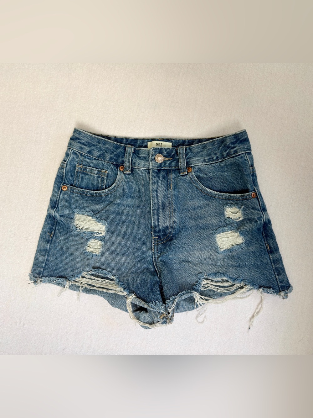 NET High Rise Distressed Denim Cutoff Shorts - Picture 2 of 8